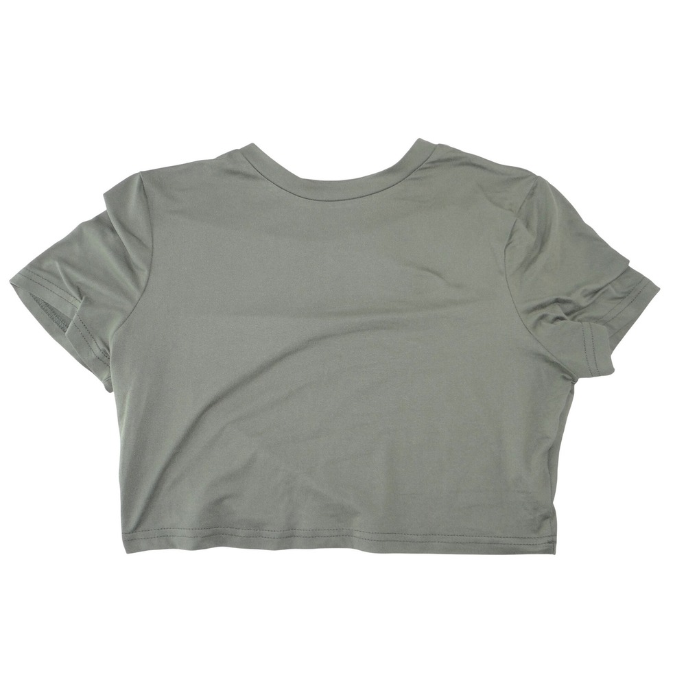 Womens Olive Green Short Sleeve Crew Neck Polyester Crop Top‎ Tee Size Large